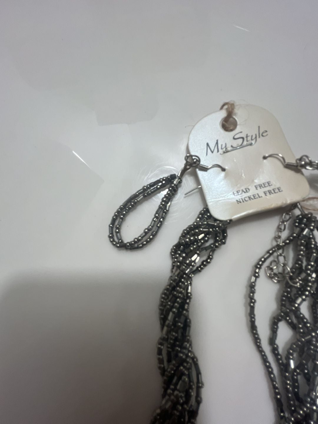 My Style Beaded Torsade Necklace And Earrings Set Gunmetal 6