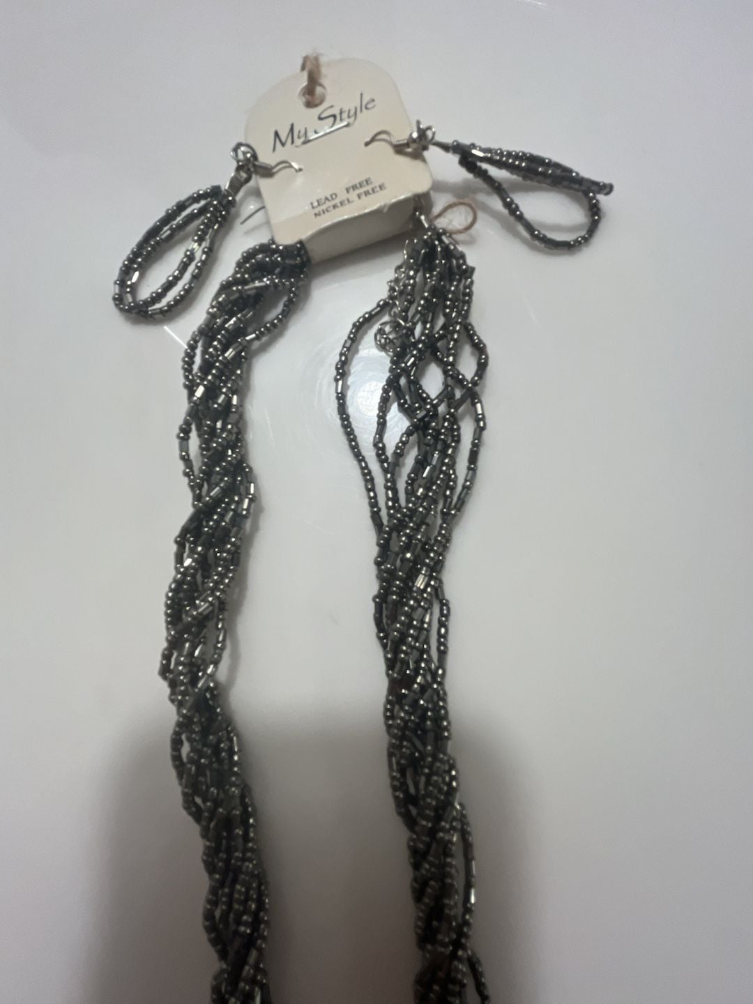 My Style Beaded Torsade Necklace And Earrings Set Gunmetal 7
