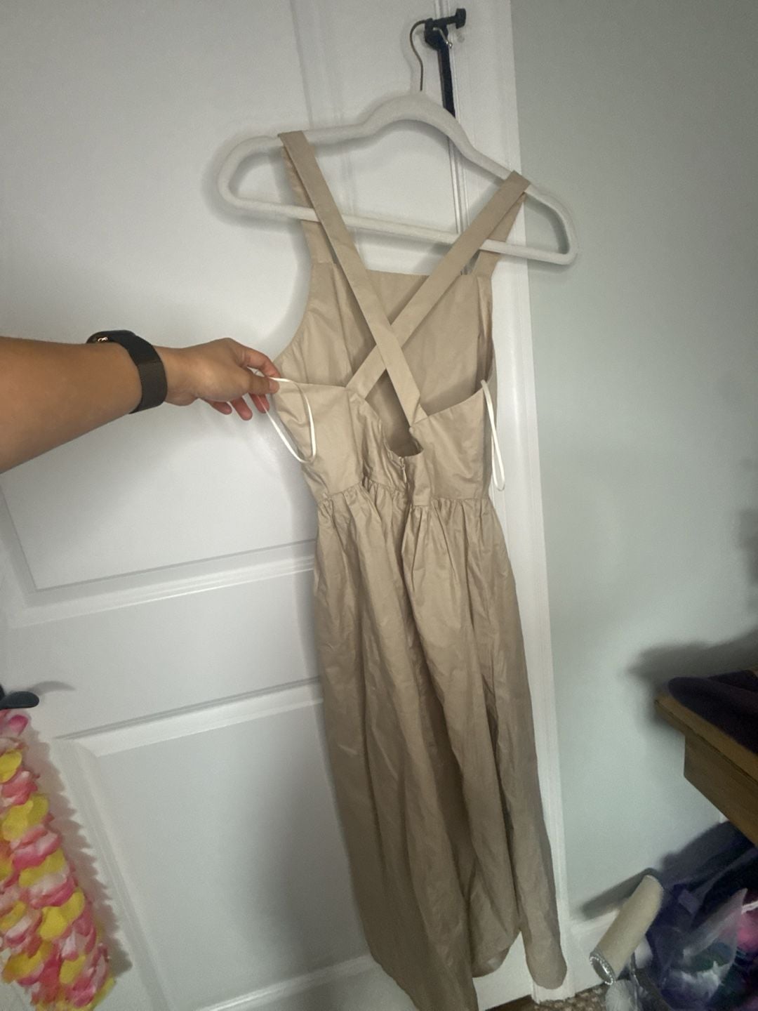 Urban Revivo Midi Dress Size US 6 Khaki Square Neck Cross Back 3