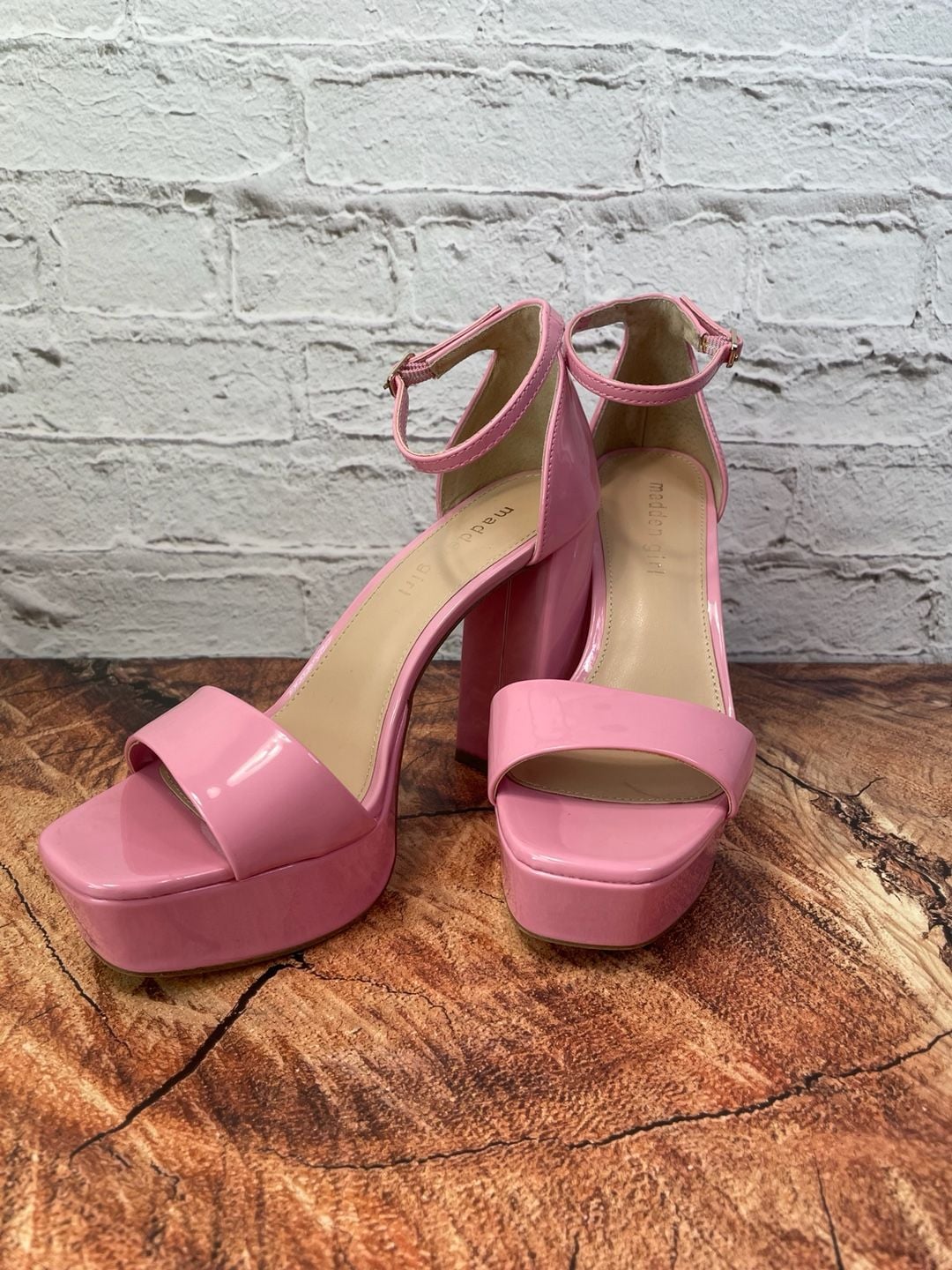 Madden Girl Summit Platform Sandal Pink Patent Block Heel Shoes 2