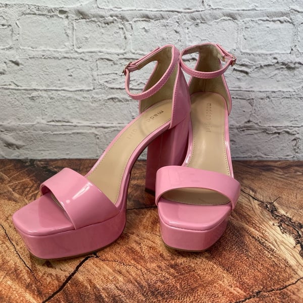 Madden Girl Summit Platform Sandal Pink Patent Block Heel Shoes