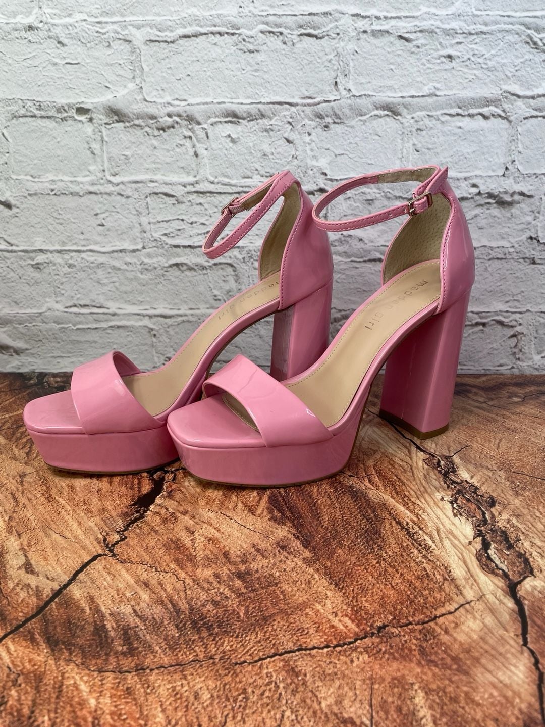 Madden Girl Summit Platform Sandal Pink Patent Block Heel Shoes 4