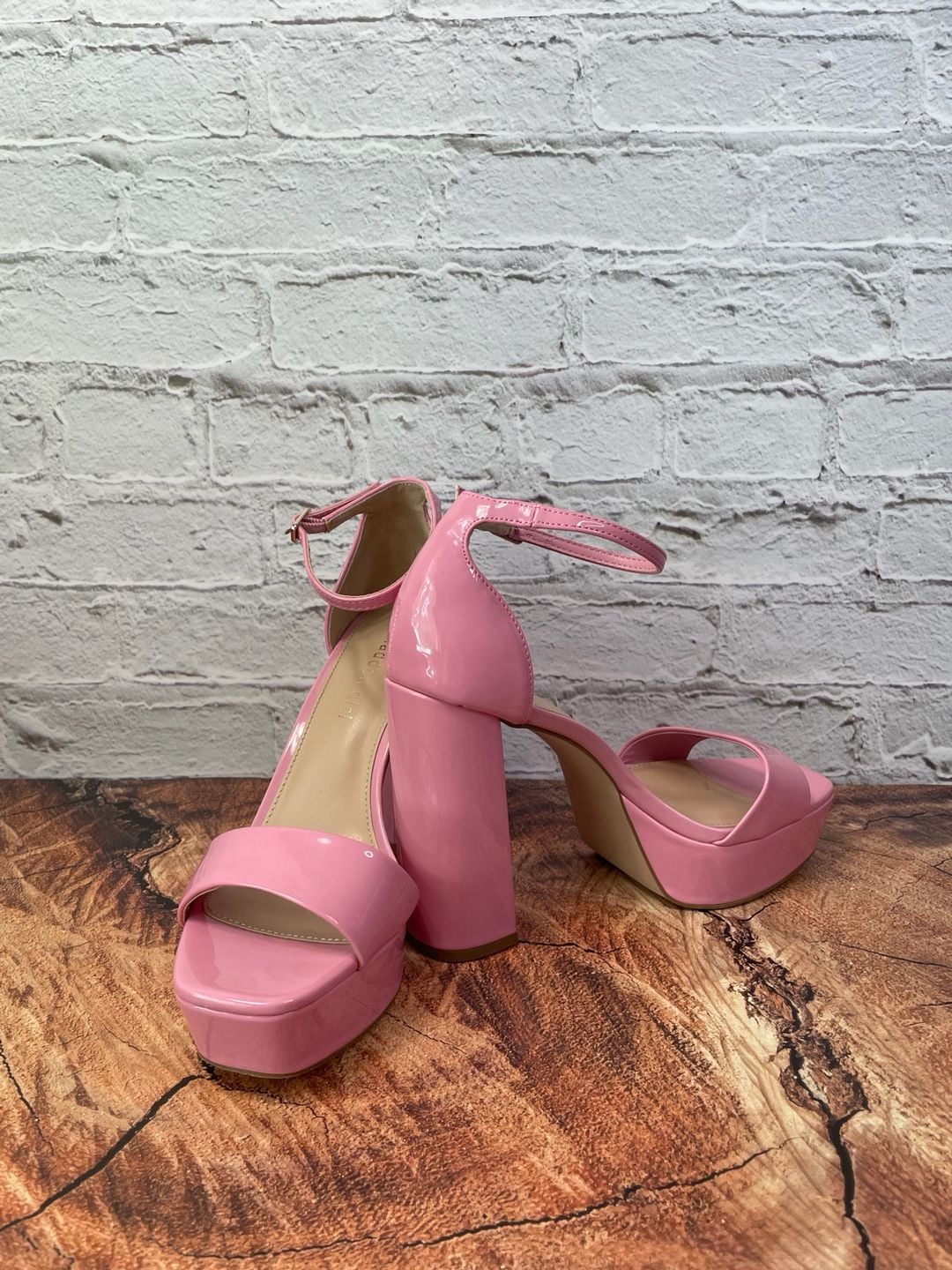 Madden Girl Summit Platform Sandal Pink Patent Block Heel Shoes 5