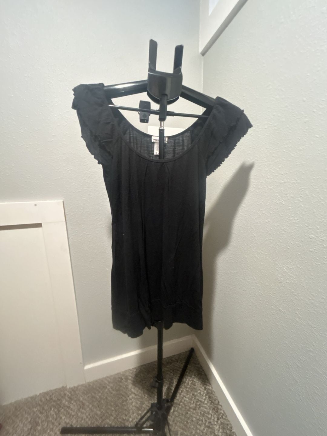 Wet Seal Dress Size M Black Rayon Ruffle Sleeve 2
