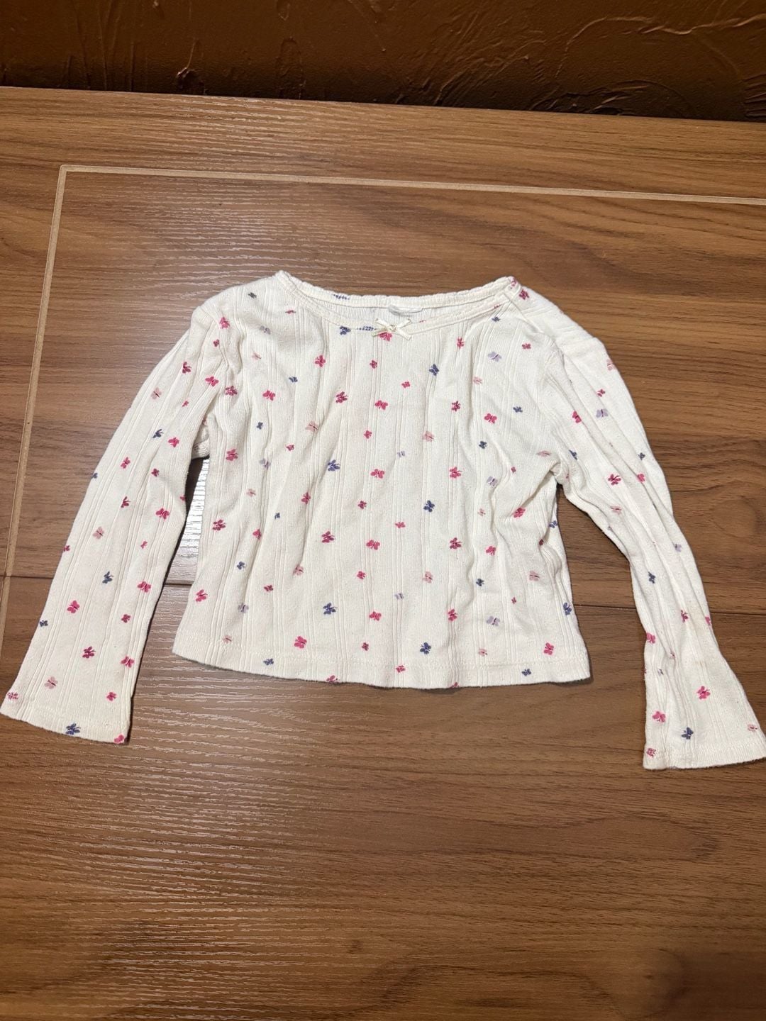 Gap Kids Long Sleeve Pointelle Shirt White Floral 2