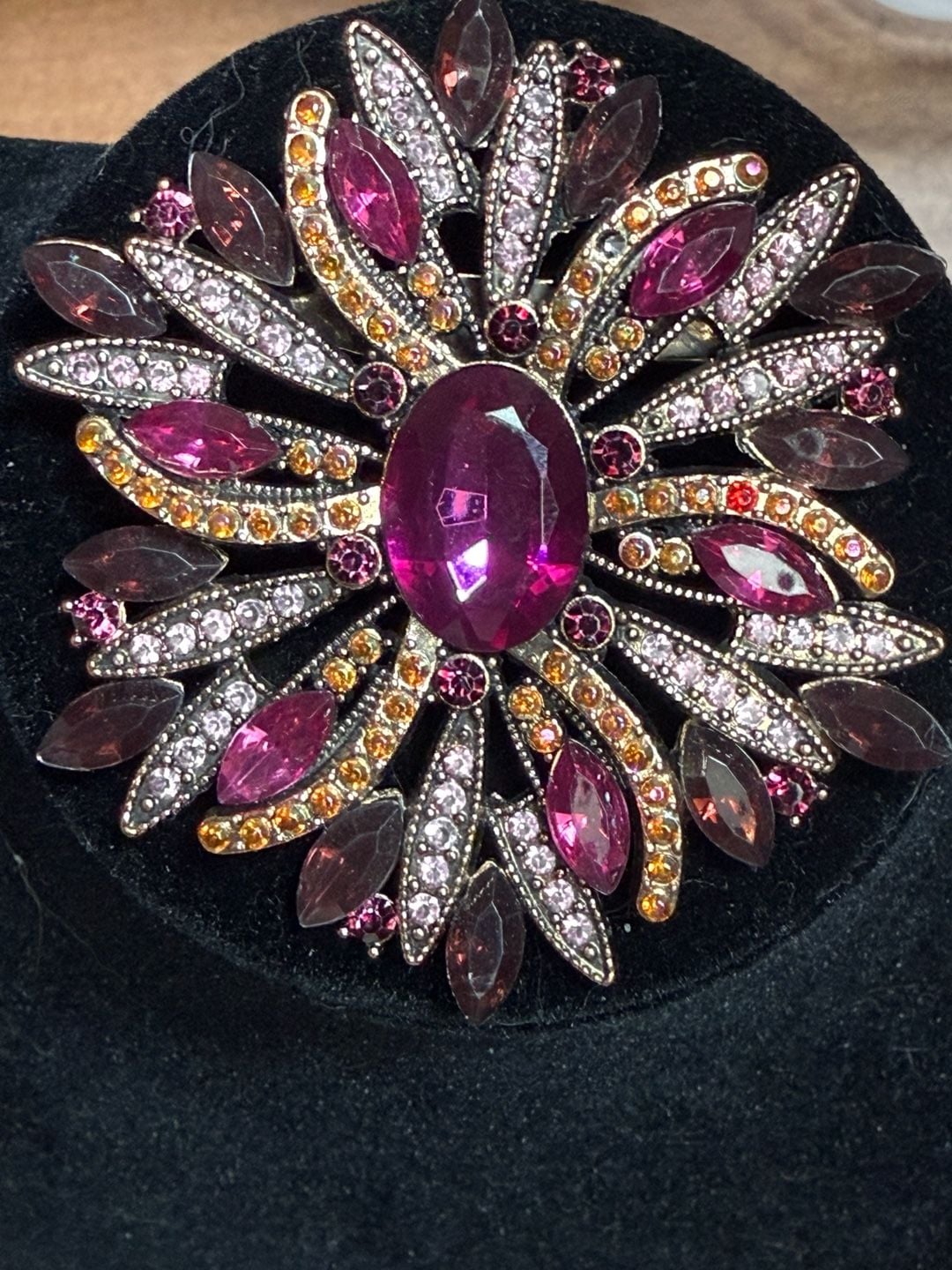 Vintage Style Rhinestone Starburst Brooch Pink Purple Crystal 2