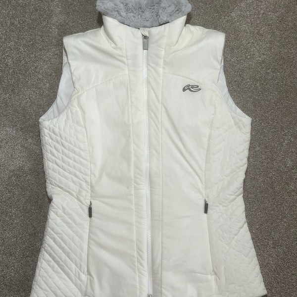 KJUS Macuna Vest Size 38/M White Quilted Insulated Faux Fur Collar