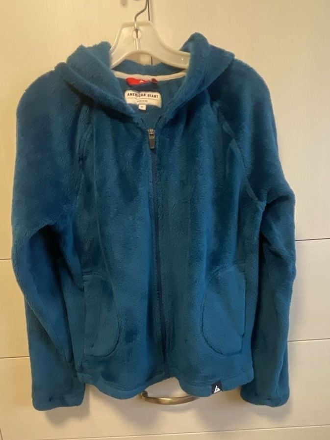 American Giant Zip Hoodie Wm Size XL Blue Sherpa Fleece Jacket 2