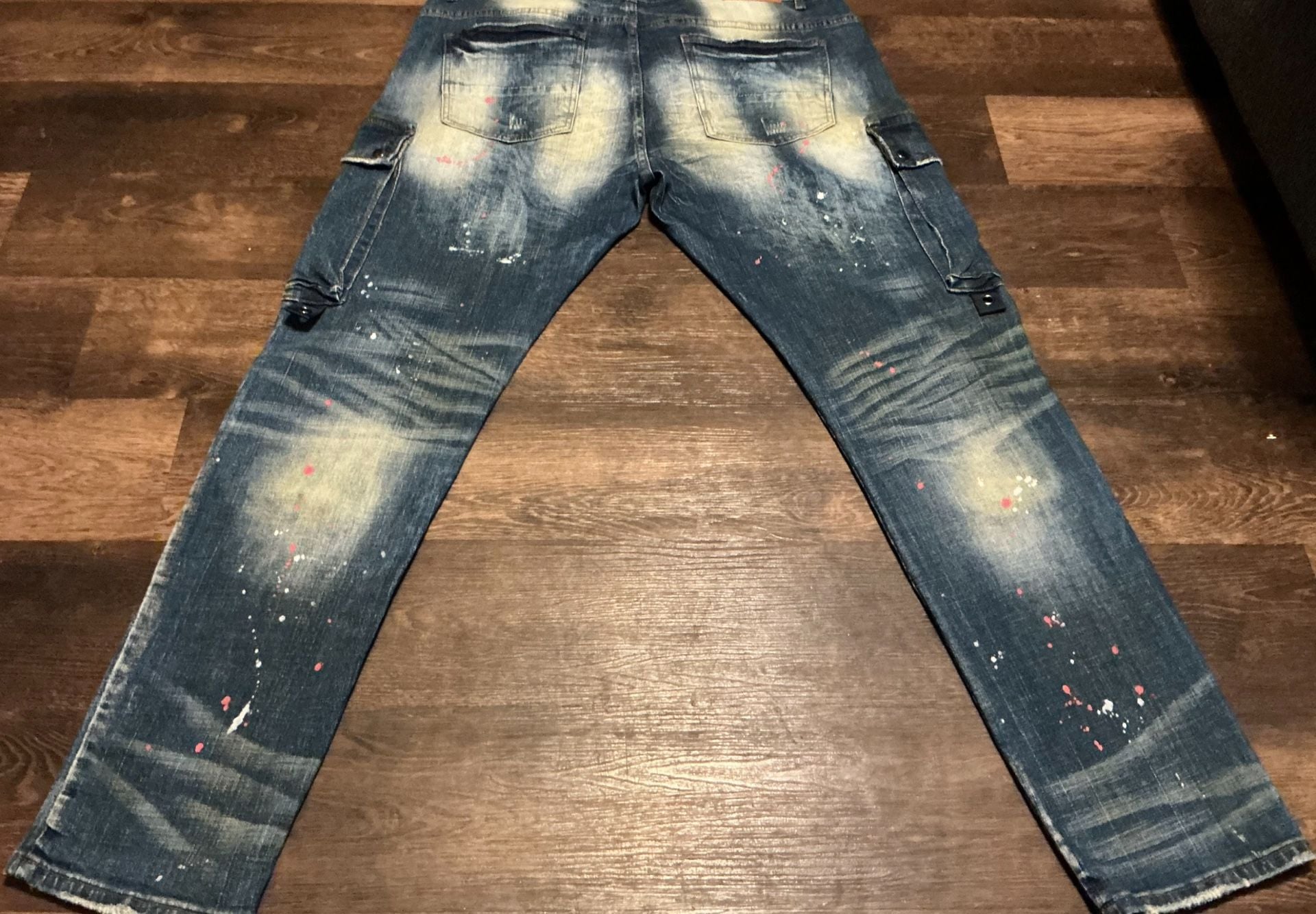 Decibel Distressed Paint Splatter Cargo Denim Jeans Paint 7