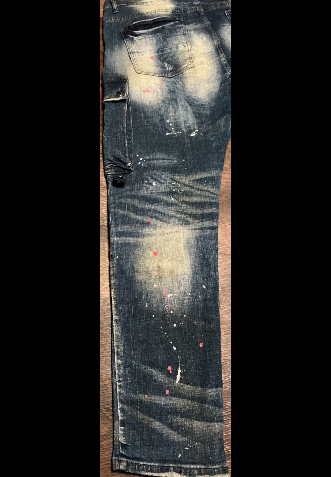 Decibel Distressed Paint Splatter Cargo Denim Jeans Paint 9