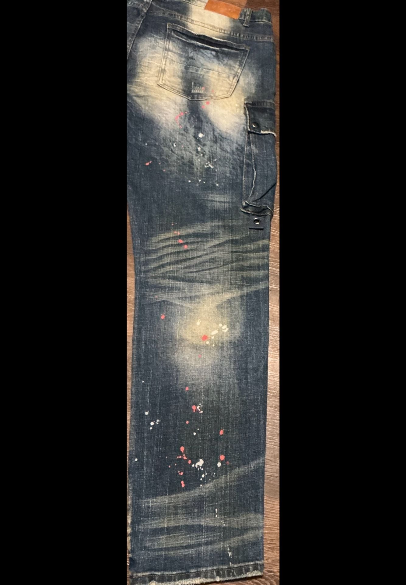 Decibel Distressed Paint Splatter Cargo Denim Jeans Paint 10