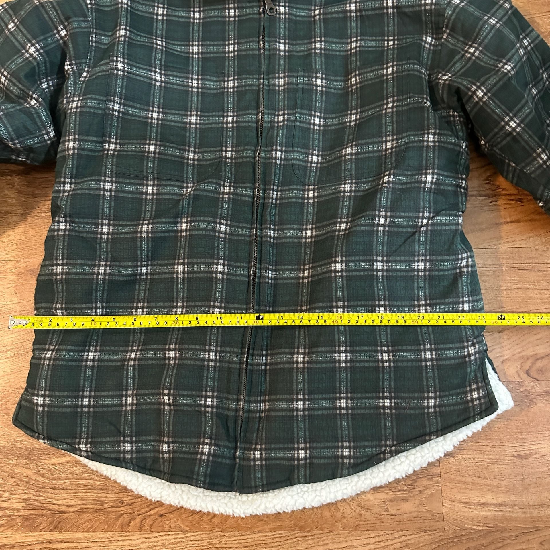 American Culture Zip Plaid Flannel Shirt Size L Green Sherpa Lined 3