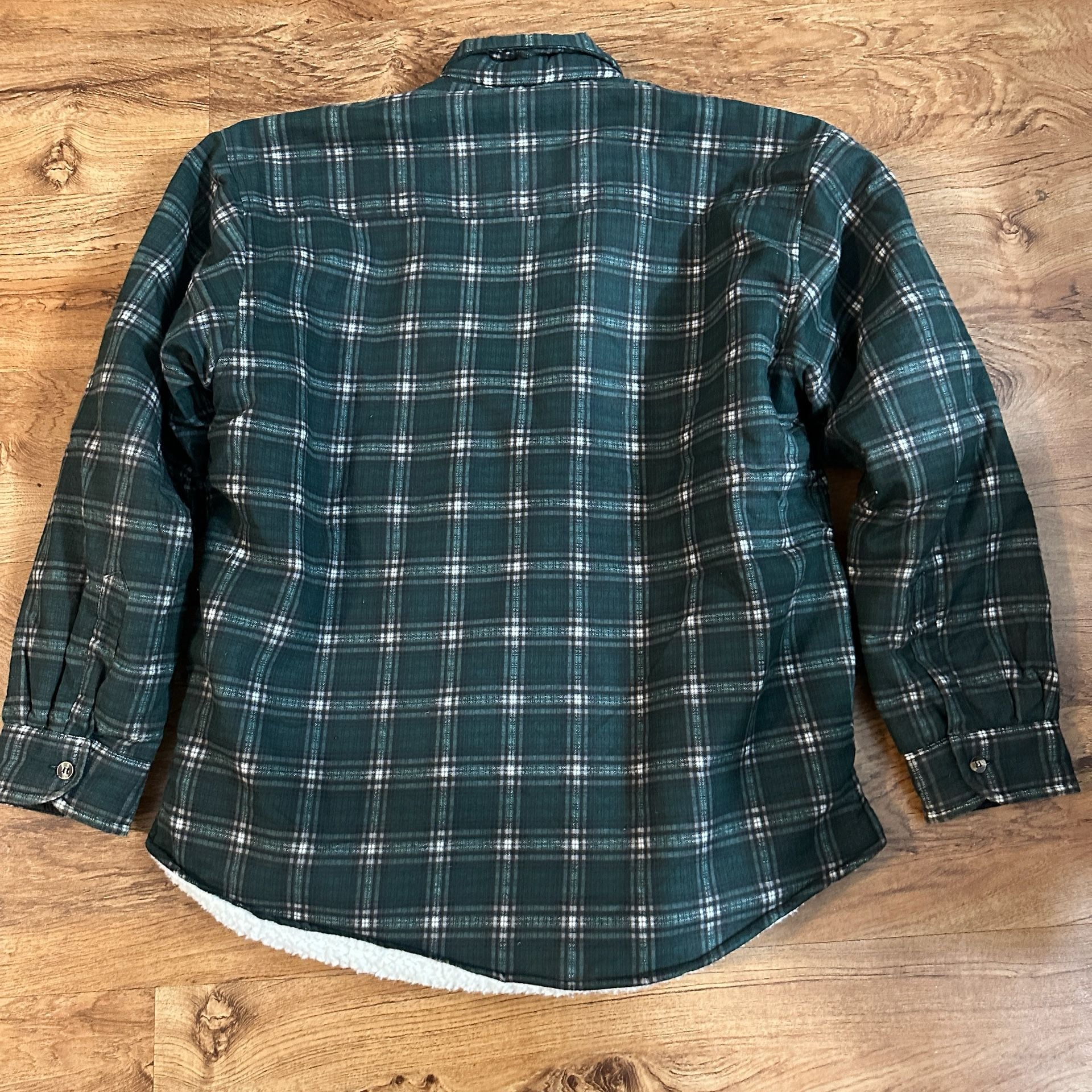 American Culture Zip Plaid Flannel Shirt Size L Green Sherpa Lined 5