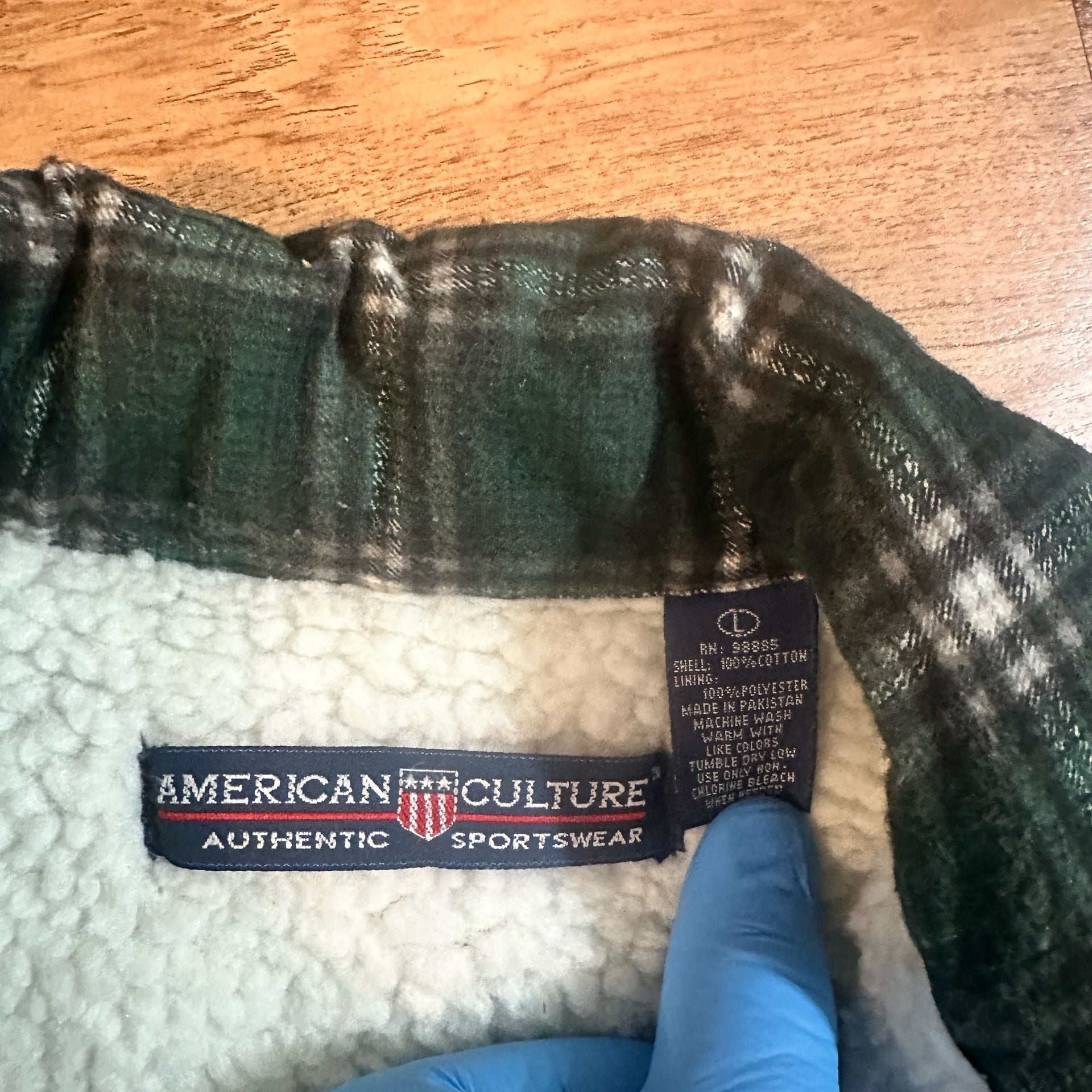 American Culture Zip Plaid Flannel Shirt Size L Green Sherpa Lined 6