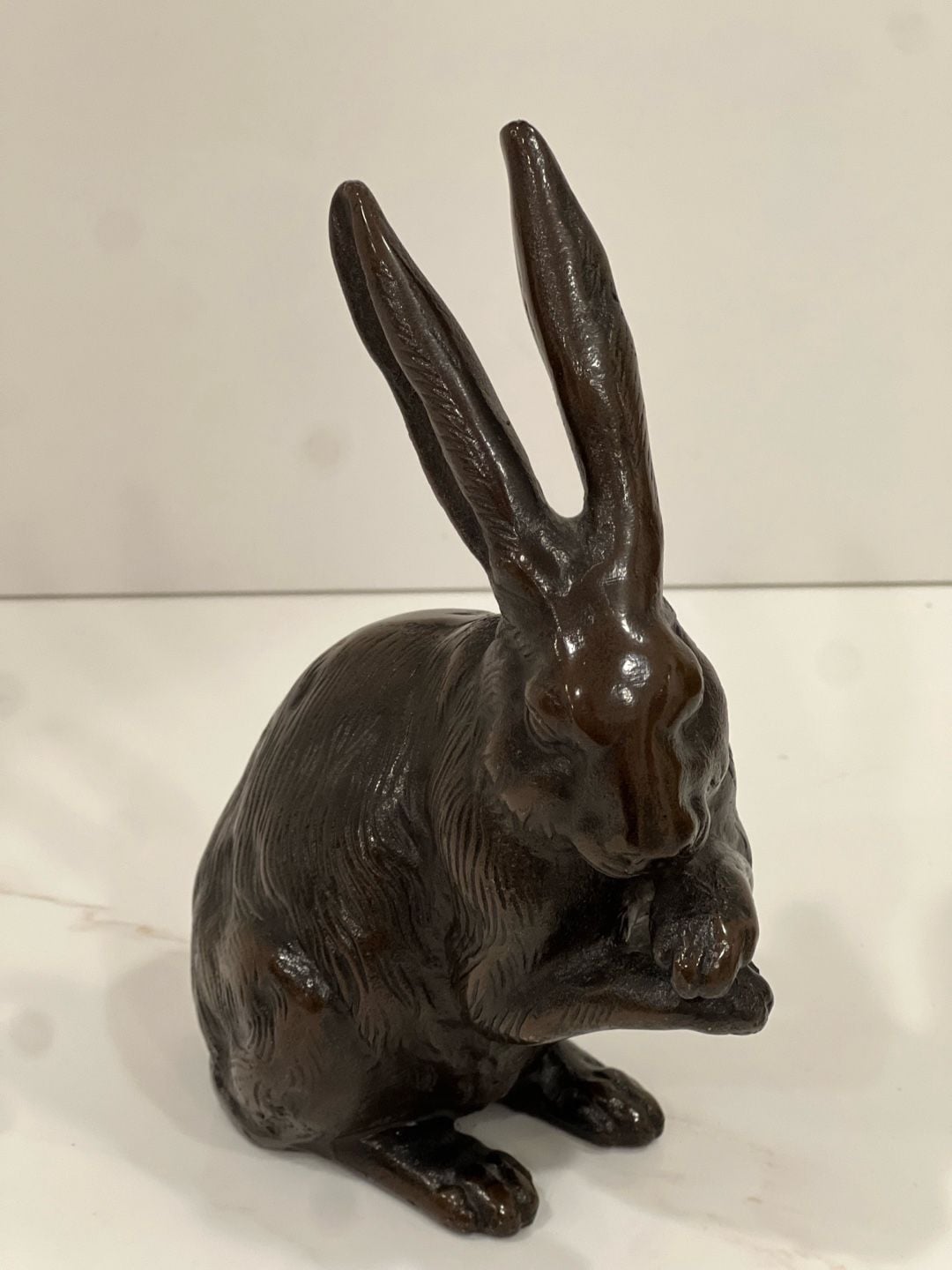 Vintage Cast Bronze Rabbit Pair Sculptures Statues 4