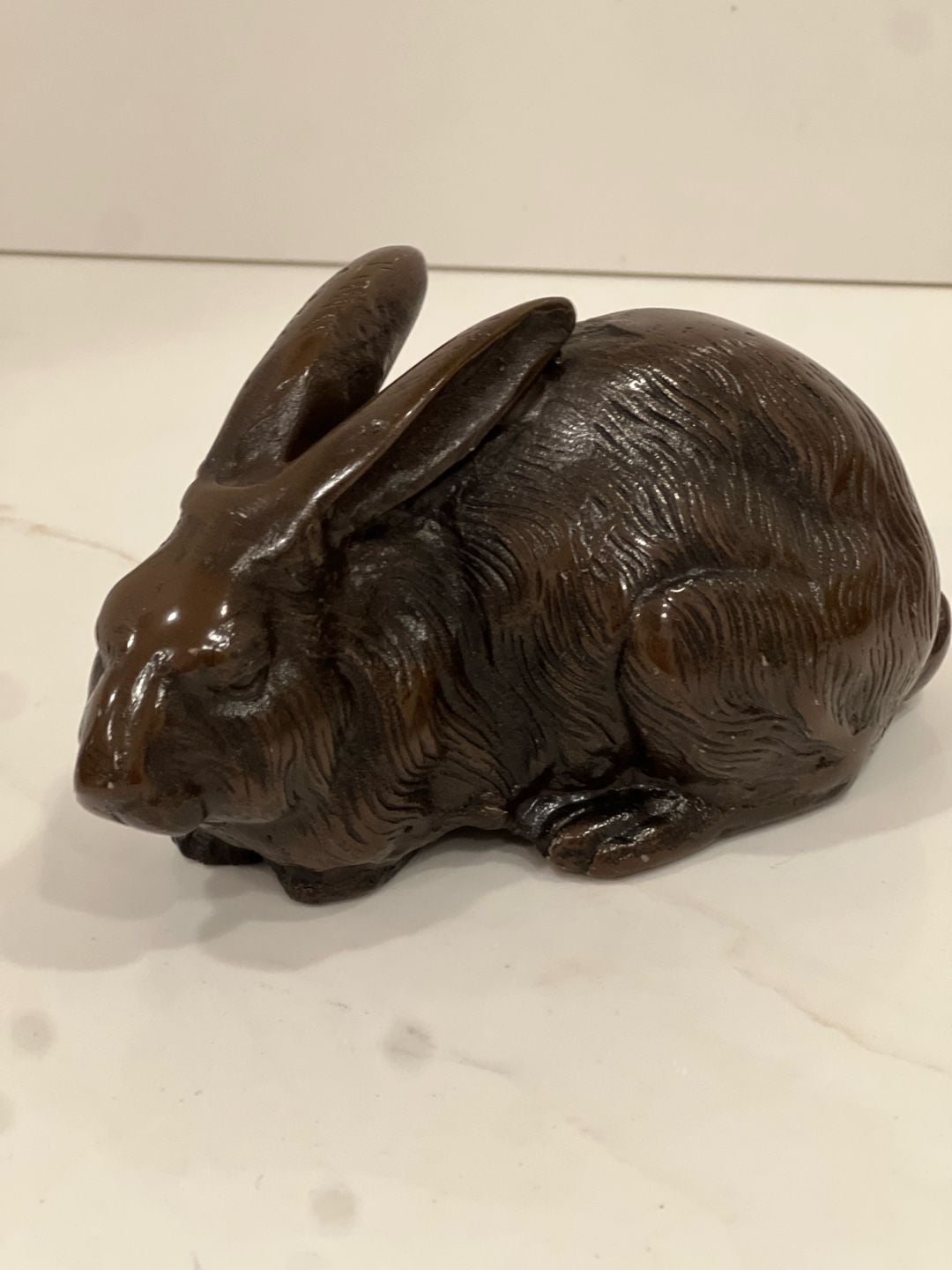 Vintage Cast Bronze Rabbit Pair Sculptures Statues 12