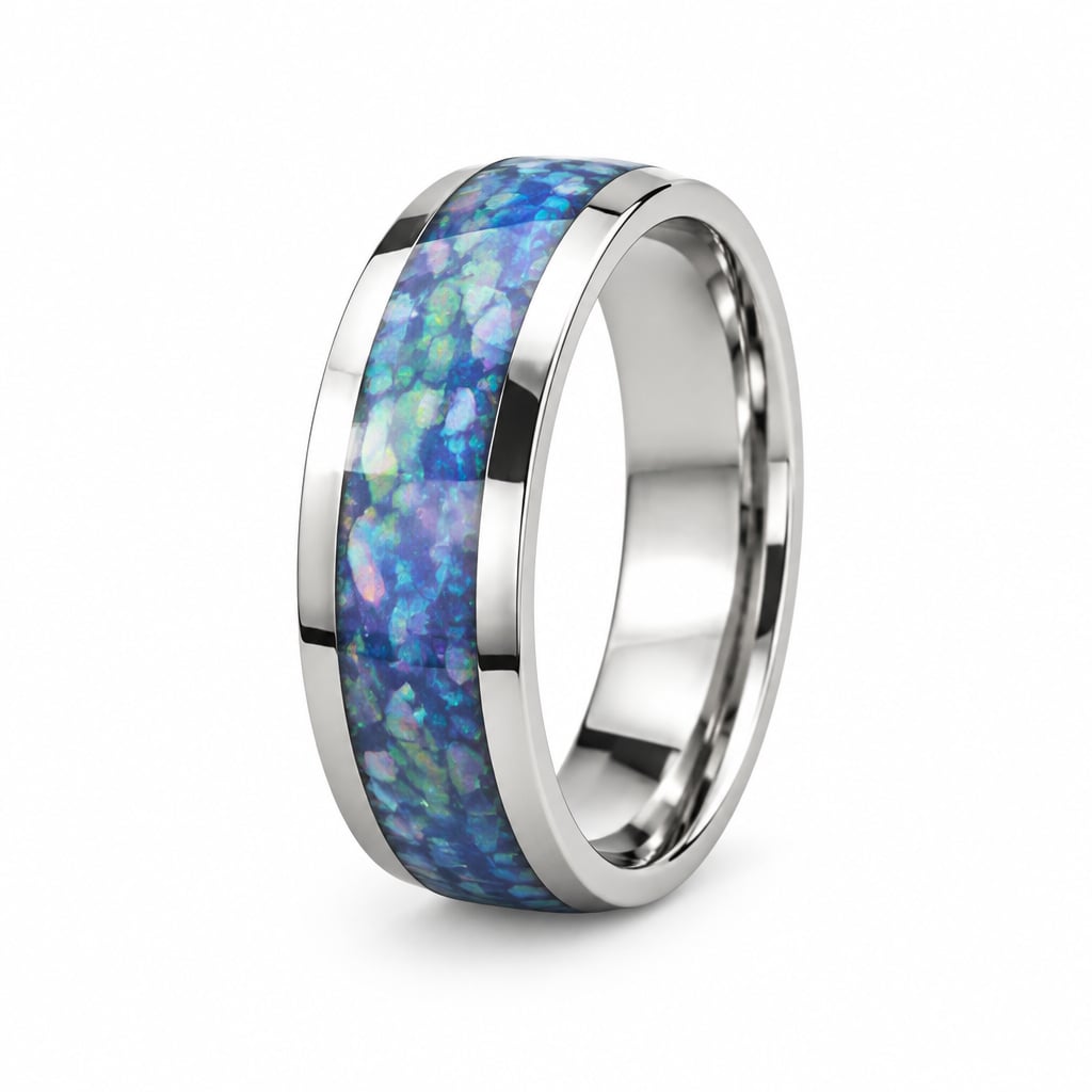 Tungsten Carbide Blue Opal Inlay 8mm Ring Size 11 4