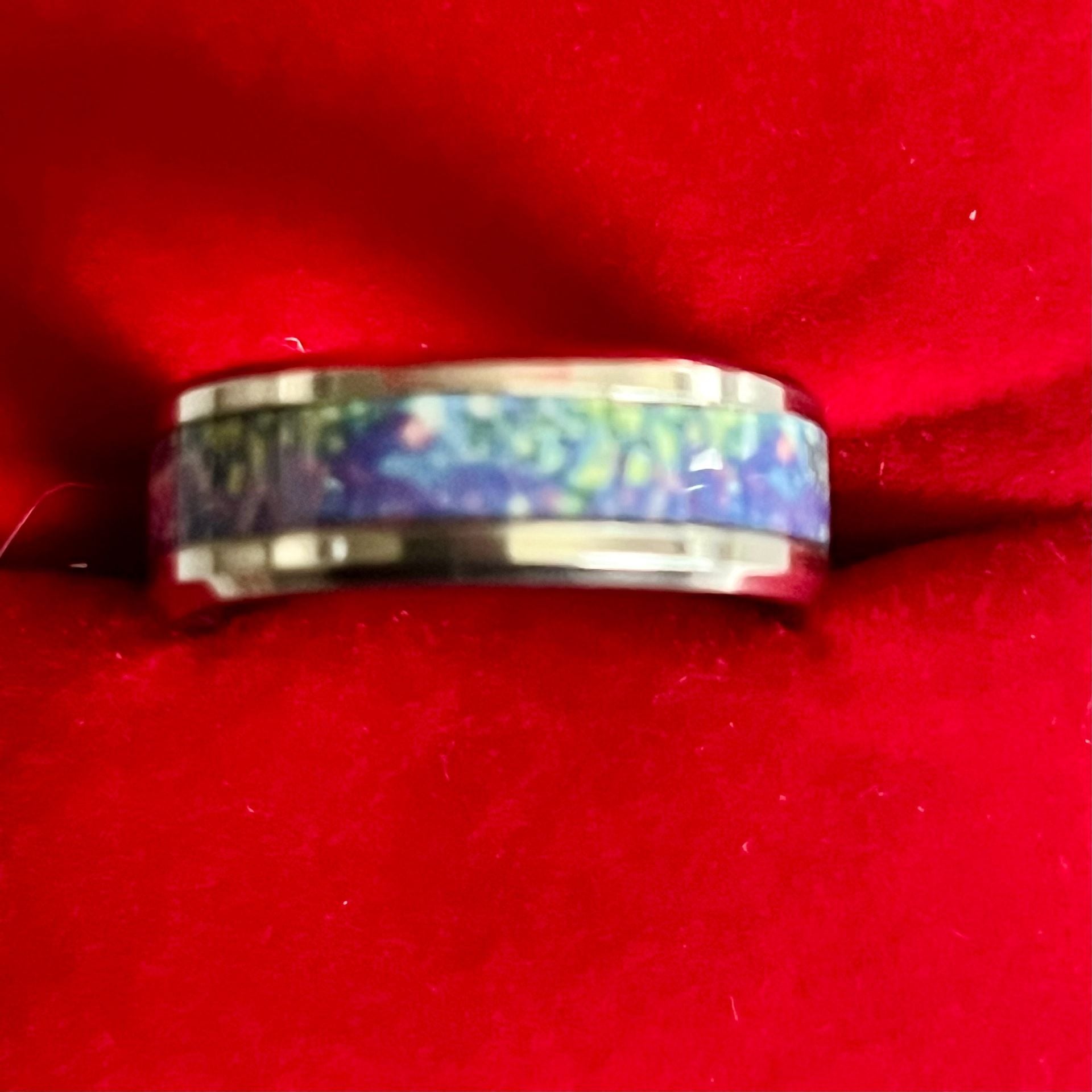 Tungsten Carbide Blue Opal Inlay 8mm Ring Size 11 6