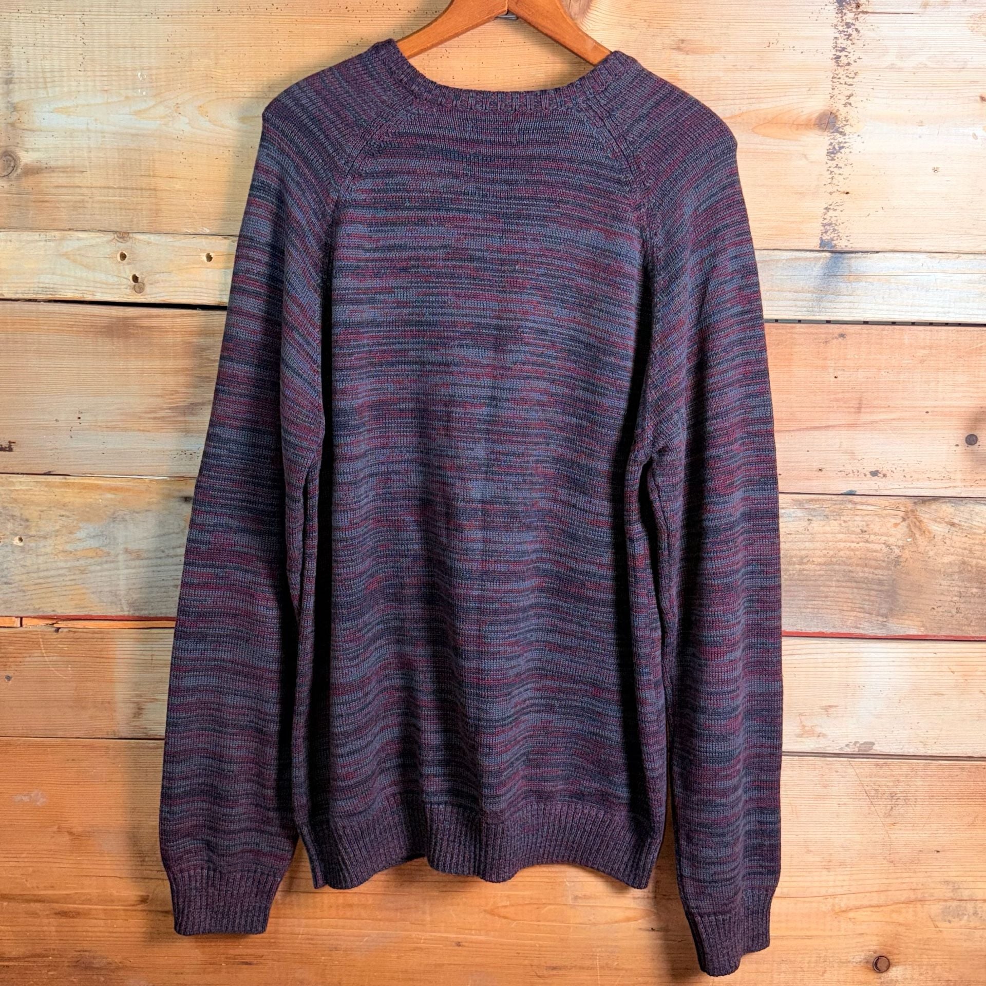 Guess Henley Sweater Size XL Maroon Black Striped Knit Pullover 3