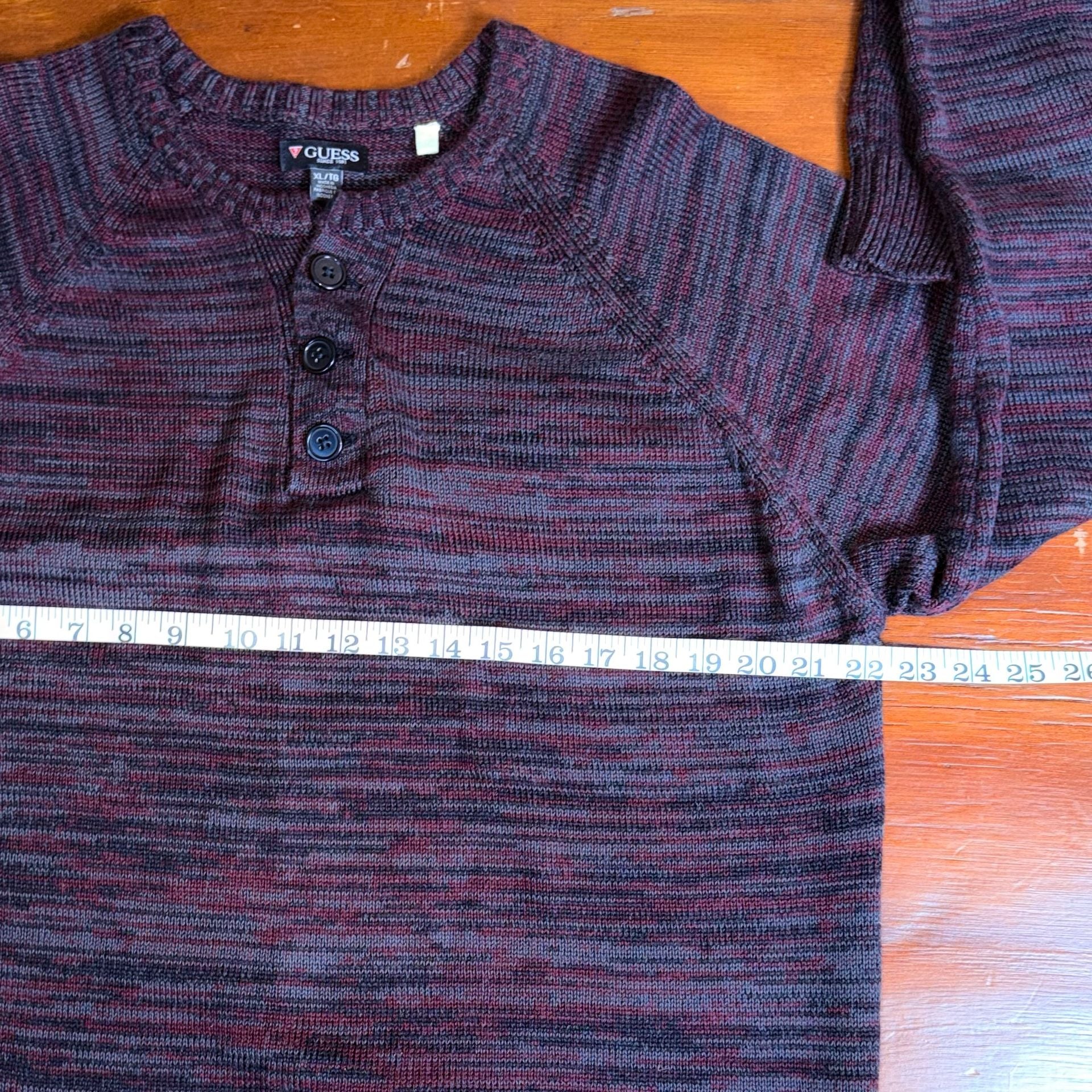 Guess Henley Sweater Size XL Maroon Black Striped Knit Pullover 5