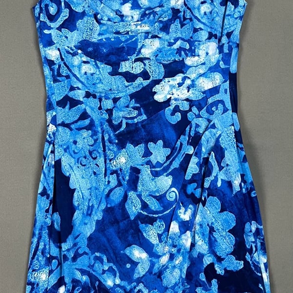 Lauren Ralph Lauren Dress Size 12 Blue Floral Cowl Neck Sleeveless