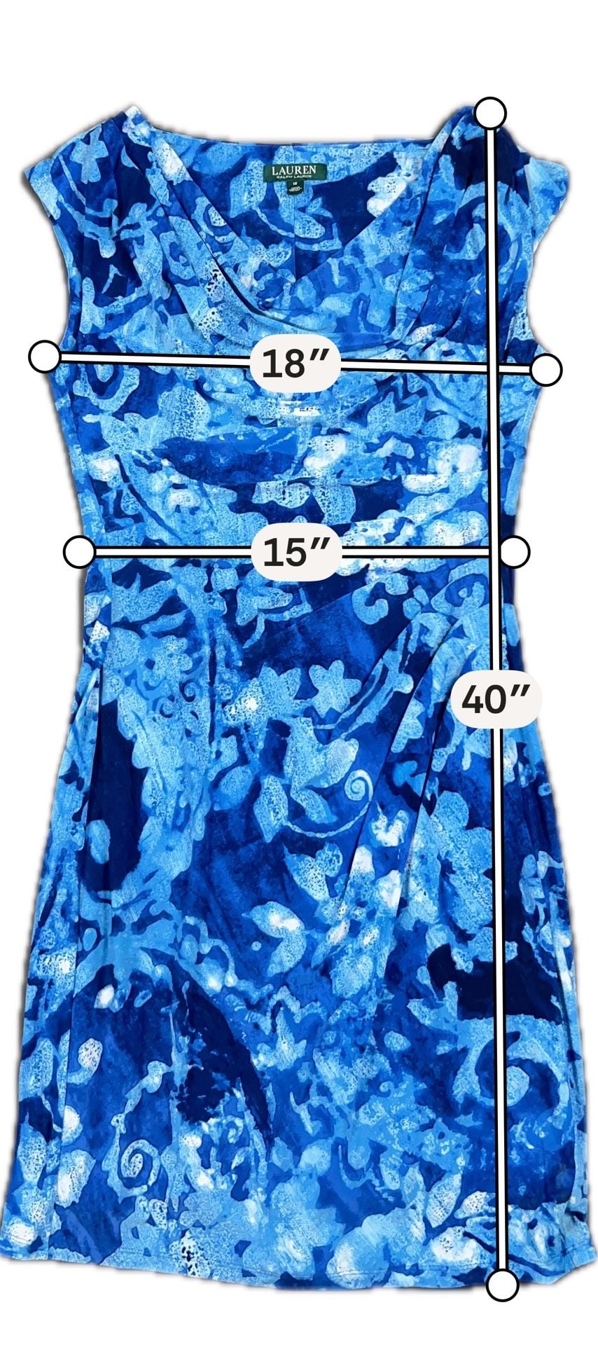 Lauren Ralph Lauren Dress Size 12 Blue Floral Cowl Neck Sleeveless 2