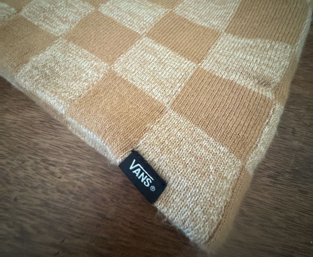 Vans Checkered Beanie Hat Brown Tan Knit Cuffed Logo Winter 2
