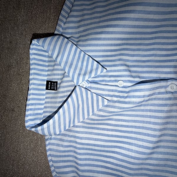 SHEIN Striped Tie Front Blouse Size XL Blue White Long Sleeve Collared