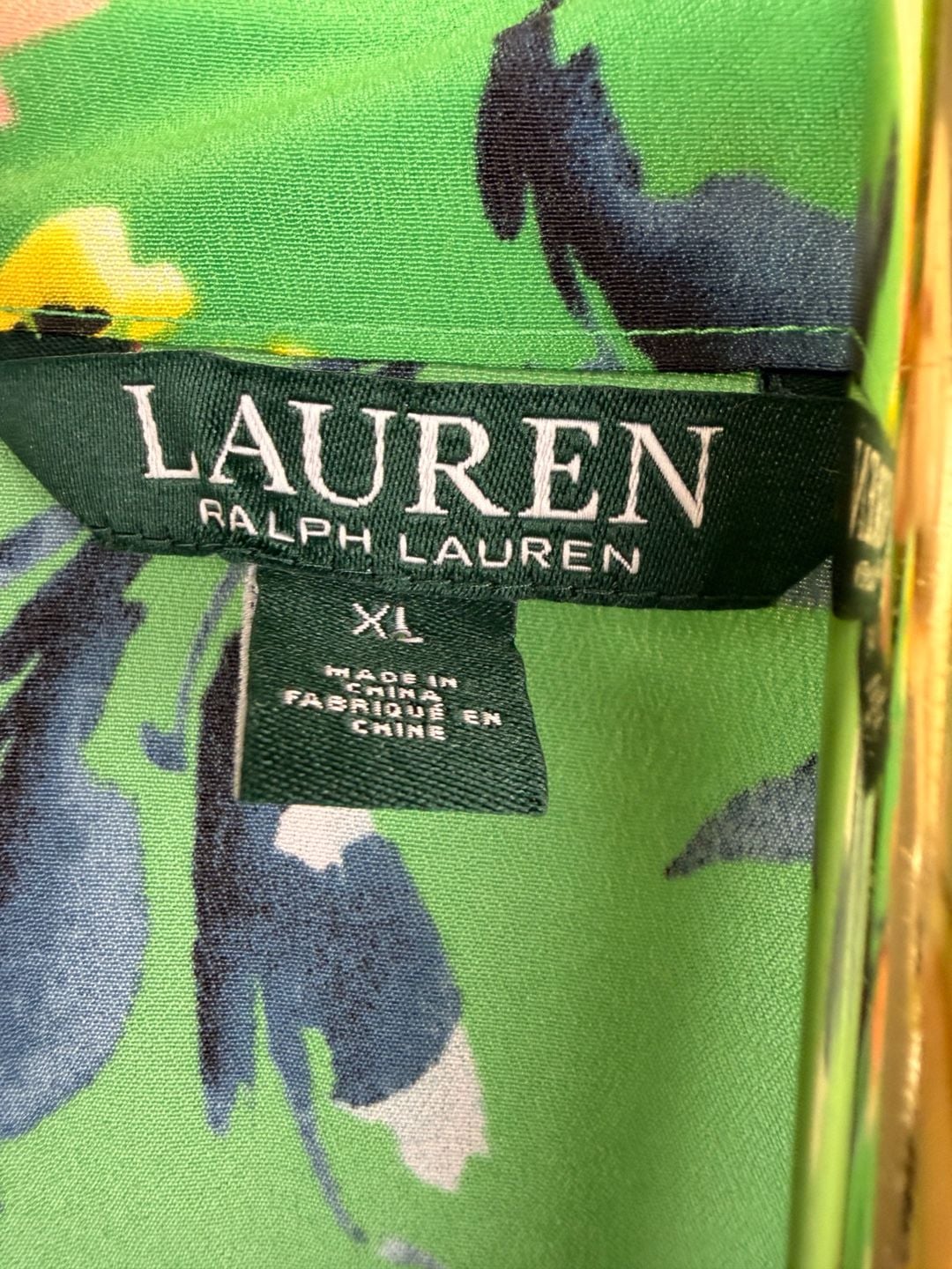 Lauren Ralph Lauren Floral Blouse Size XL Green V-Neck Short Sleeve Top 6