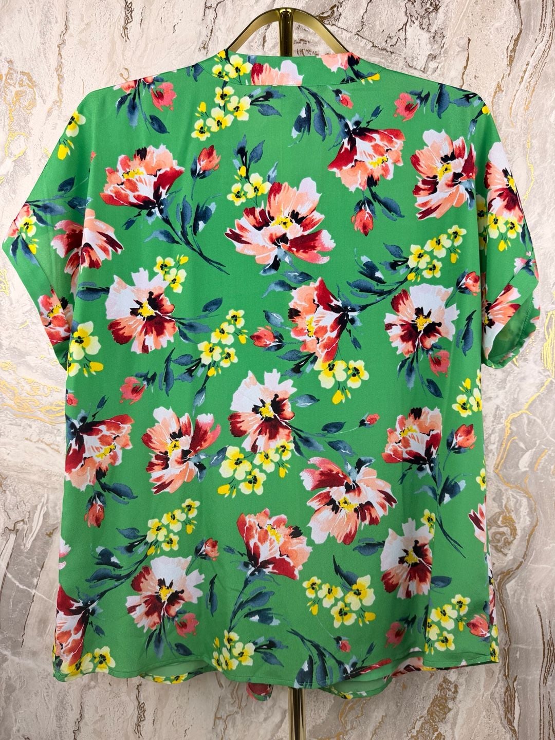 Lauren Ralph Lauren Floral Blouse Size XL Green V-Neck Short Sleeve Top 8