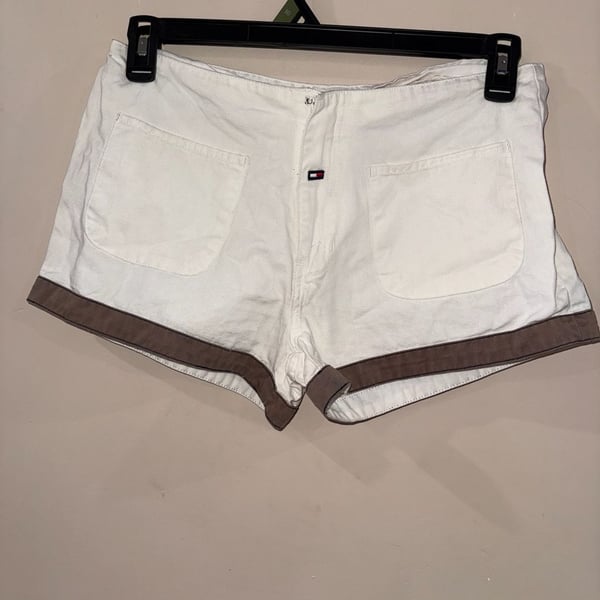 Tommy Jeans Denim Shorts Size 7 White Brown Contrast Y2K Vintage