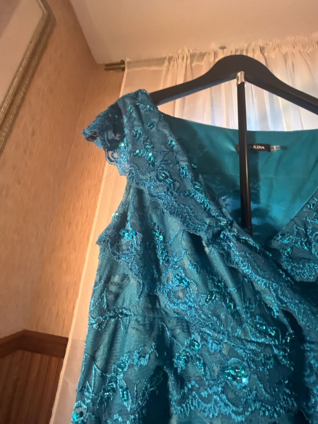 Marina Beaded Lace Dress Size 12 Green 10