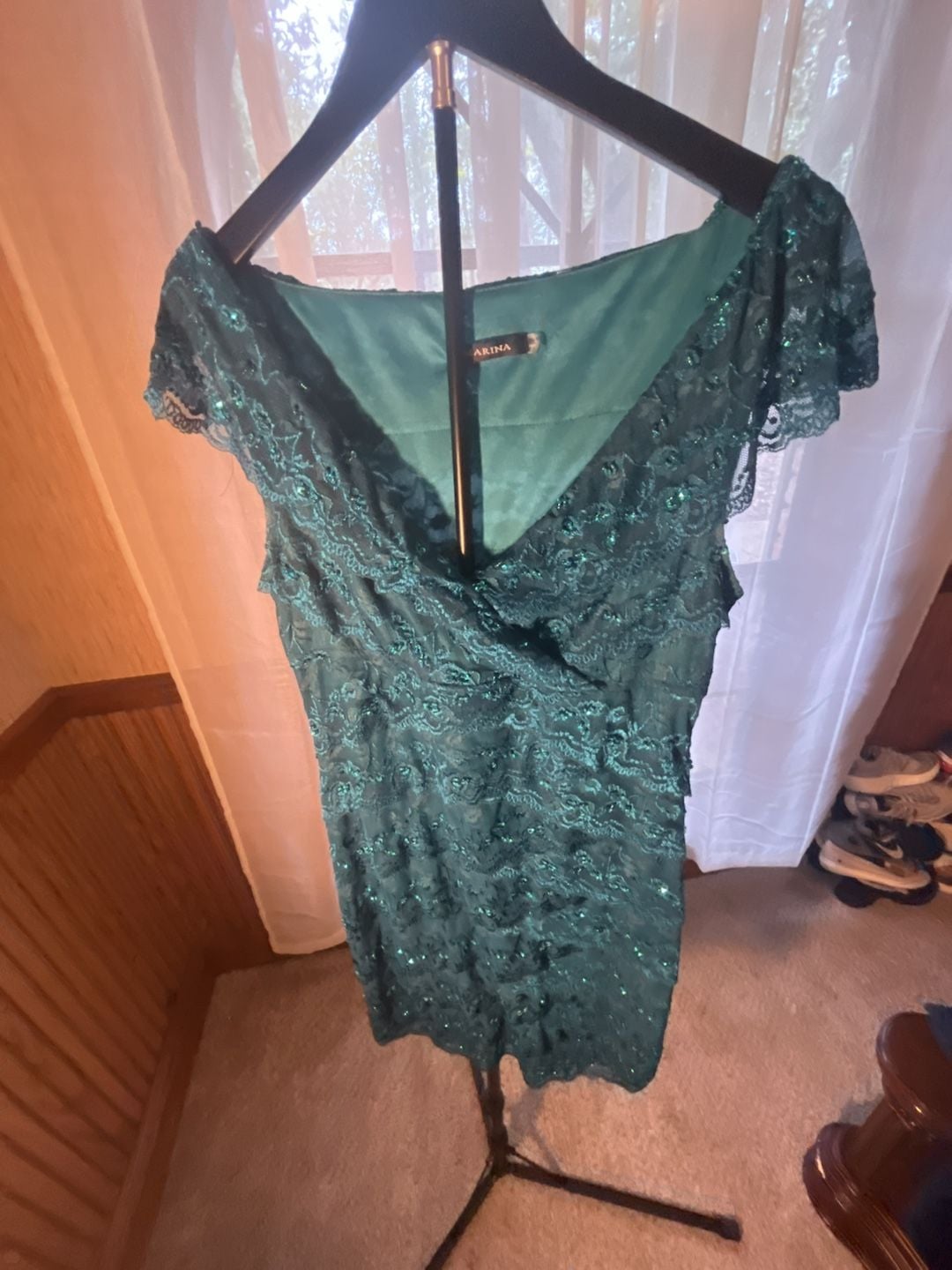 Marina Beaded Lace Dress Size 12 Green 15