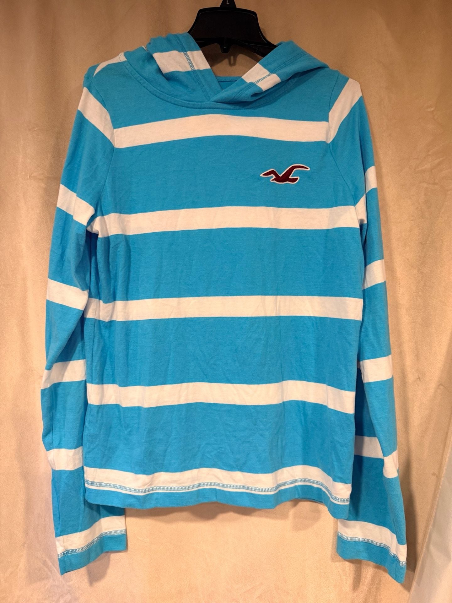 Hollister Striped Long Sleeve Hoodie Size L Blue White 2