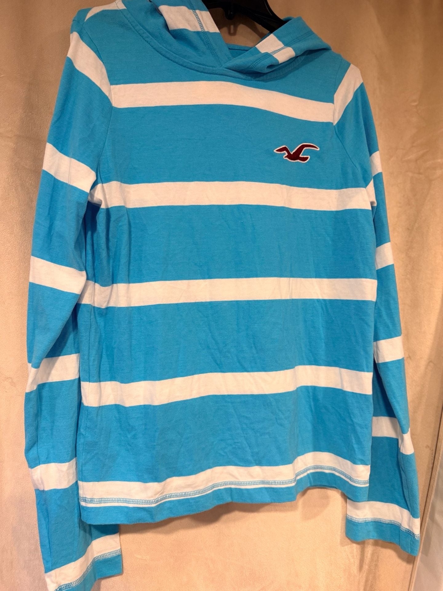 Hollister Striped Long Sleeve Hoodie Size L Blue White 3