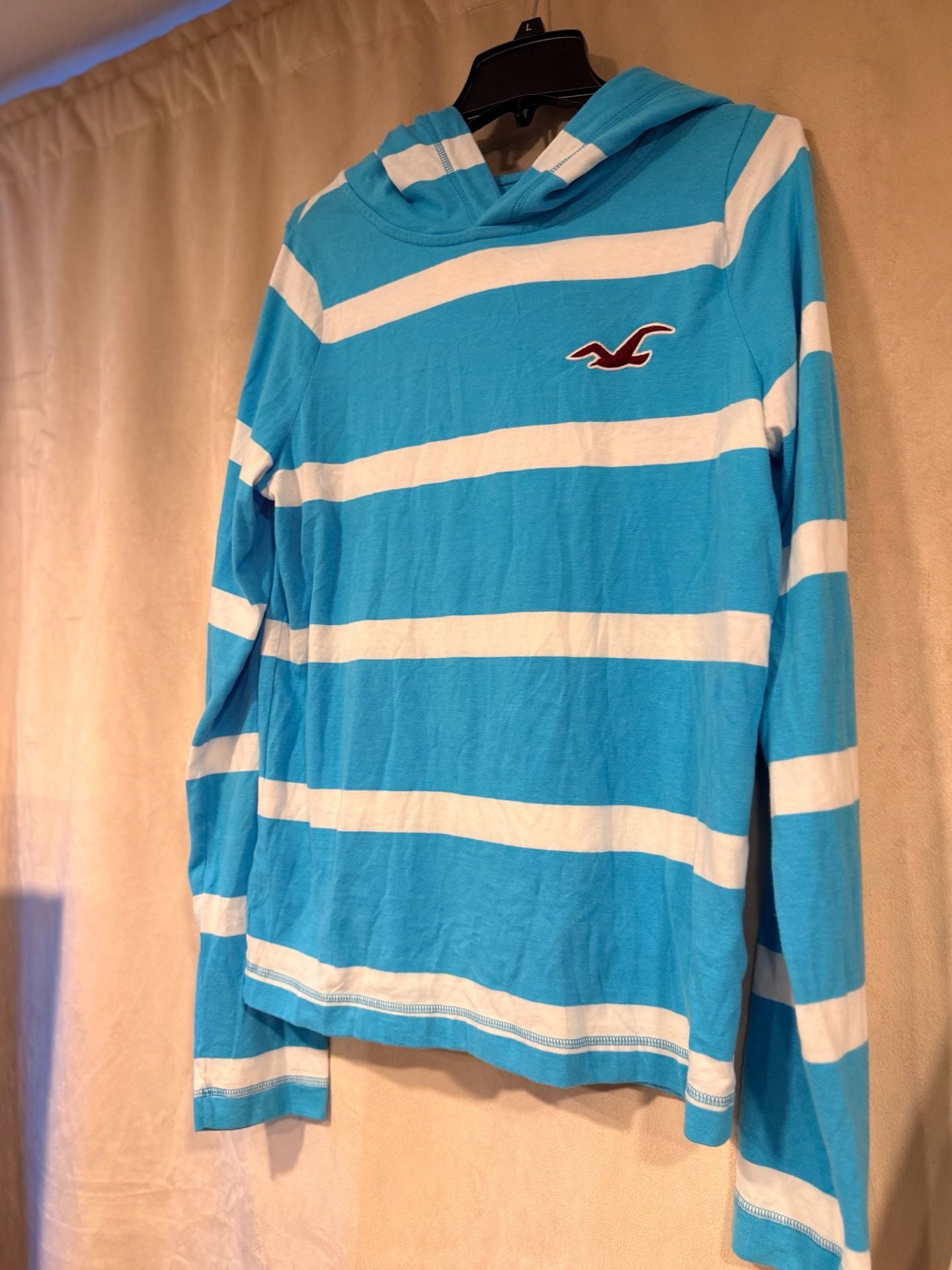 Hollister Striped Long Sleeve Hoodie Size L Blue White 4