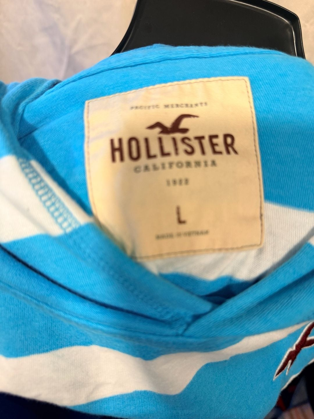 Hollister Striped Long Sleeve Hoodie Size L Blue White 5
