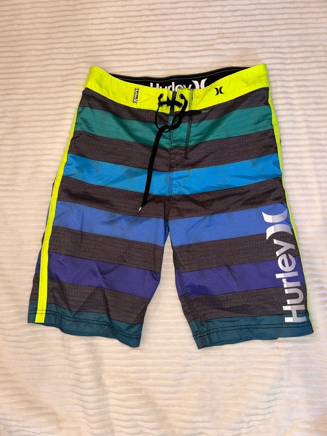 Hurley Phantom Board Shorts Striped Neon Yellow Blue Size 28 2