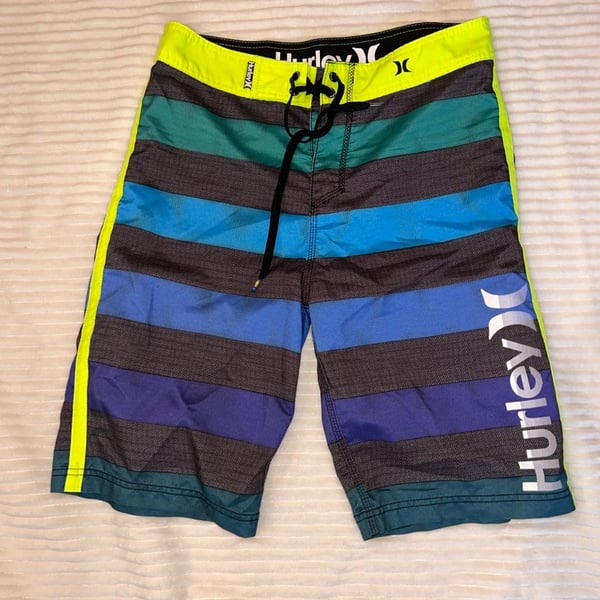 Hurley Phantom Board Shorts Striped Neon Yellow Blue Size 28