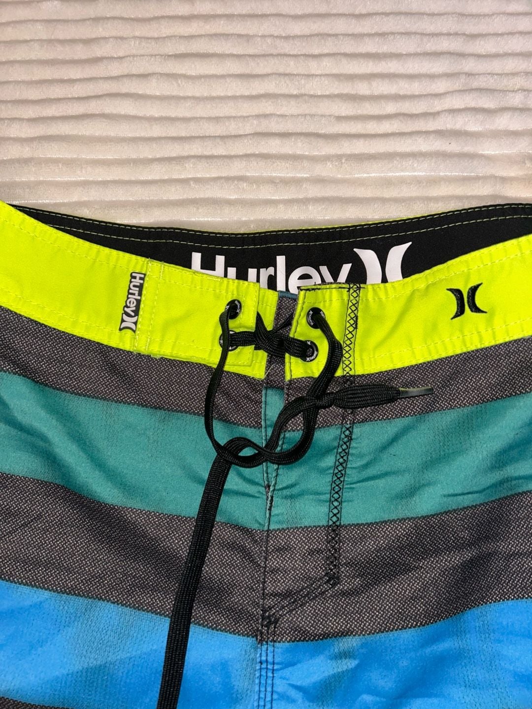 Hurley Phantom Board Shorts Striped Neon Yellow Blue Size 28 3