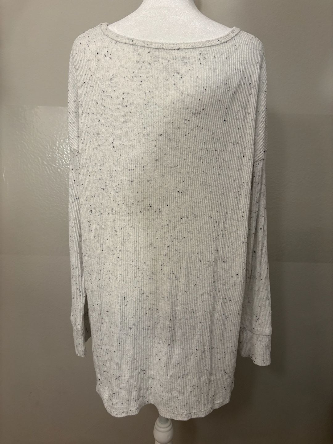 American Eagle Womens Speckled Ribbed Knit Sweater Cream Flecked Oversized Tunic 10