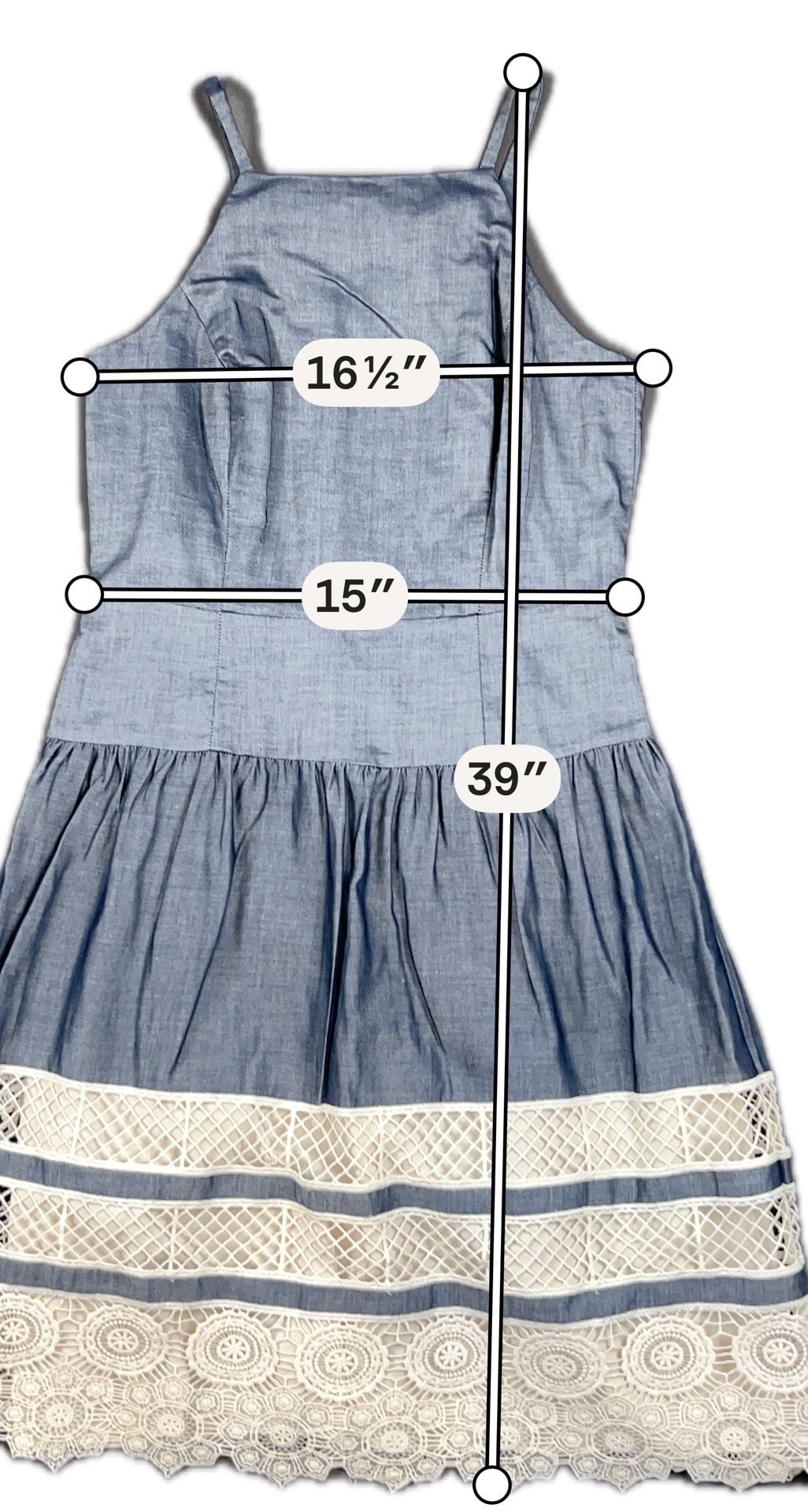 Ann Taylor Tiered Lace Chambray Dress Size 4 Blue Cotton 3