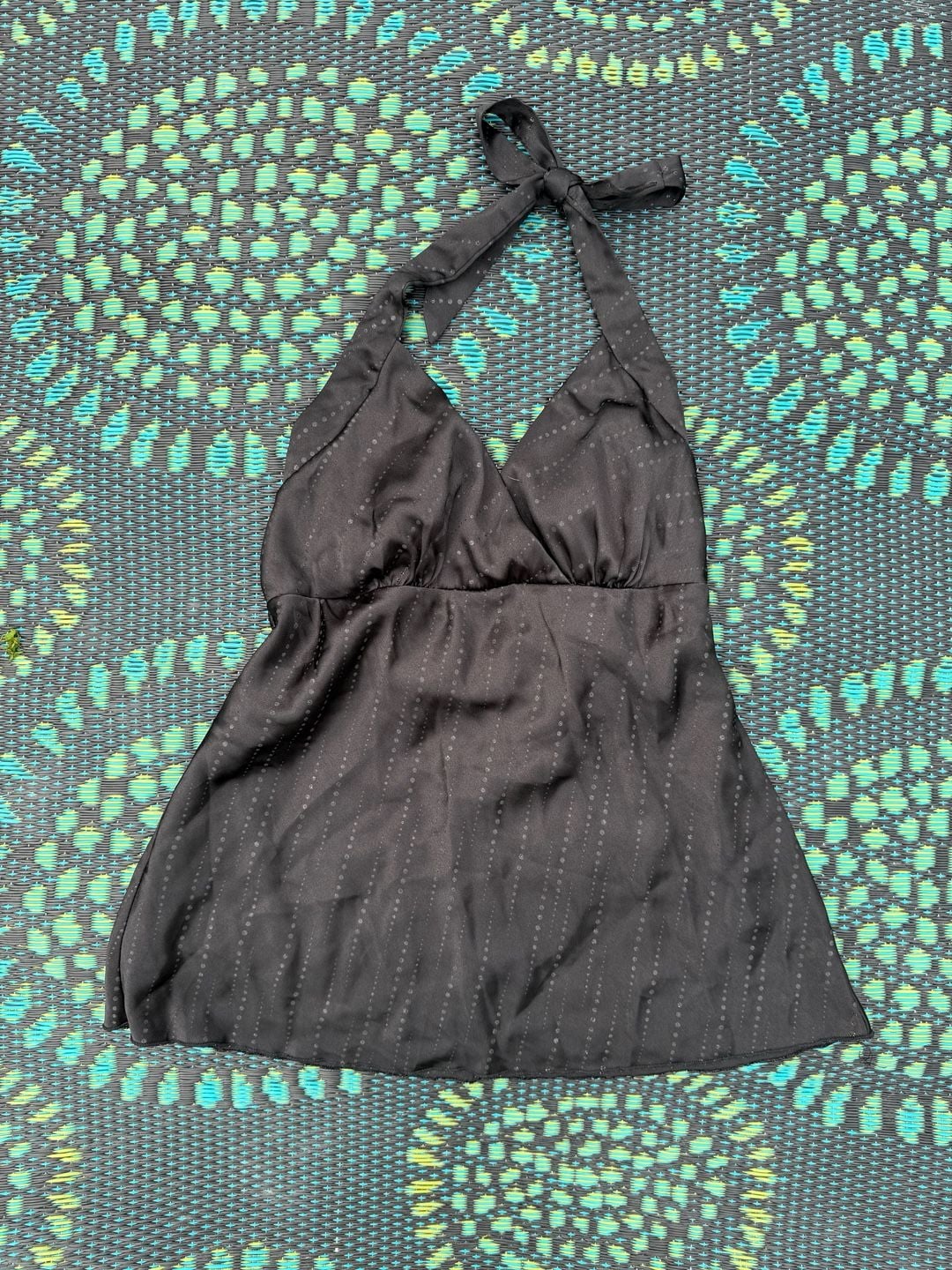 dressbarn Halter Top Size M Black Polka Dot Poly V-Neck Swing 2