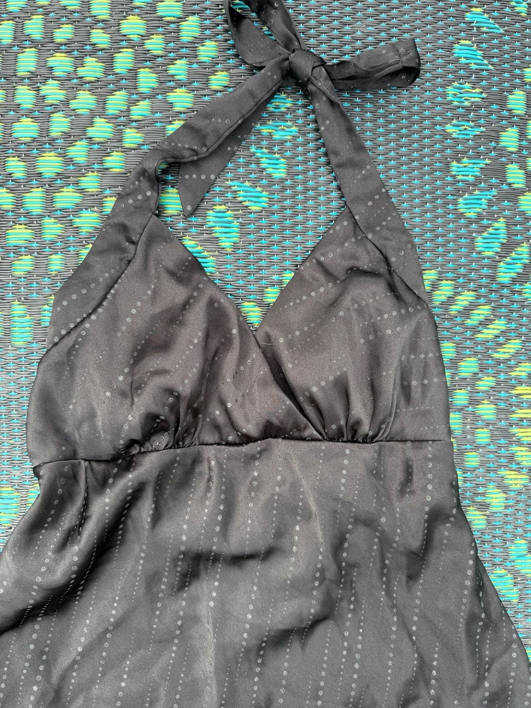 dressbarn Halter Top Size M Black Polka Dot Poly V-Neck Swing 3