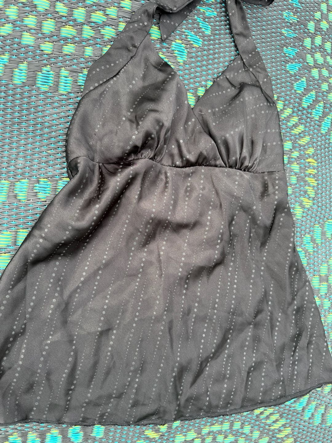 dressbarn Halter Top Size M Black Polka Dot Poly V-Neck Swing 4