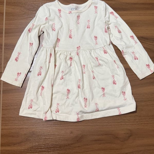 Carter's Ballet Slipper Print Long-Sleeve Dress Size 24M Ivory