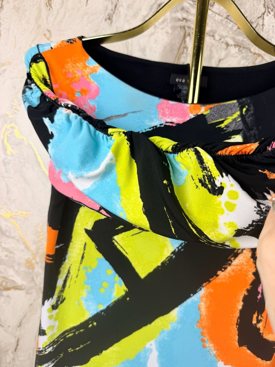 Eva Varro Dress Size XS Multi Color Abstract Print Ruched Sleeve tunic blouse 6