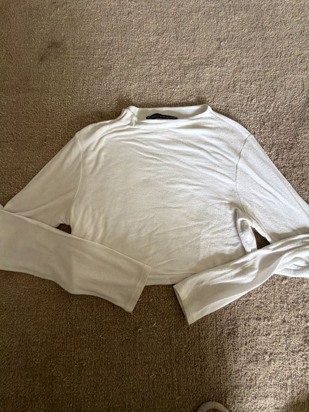 naked wardrobe long sleeve mock neck crop top white size L 1