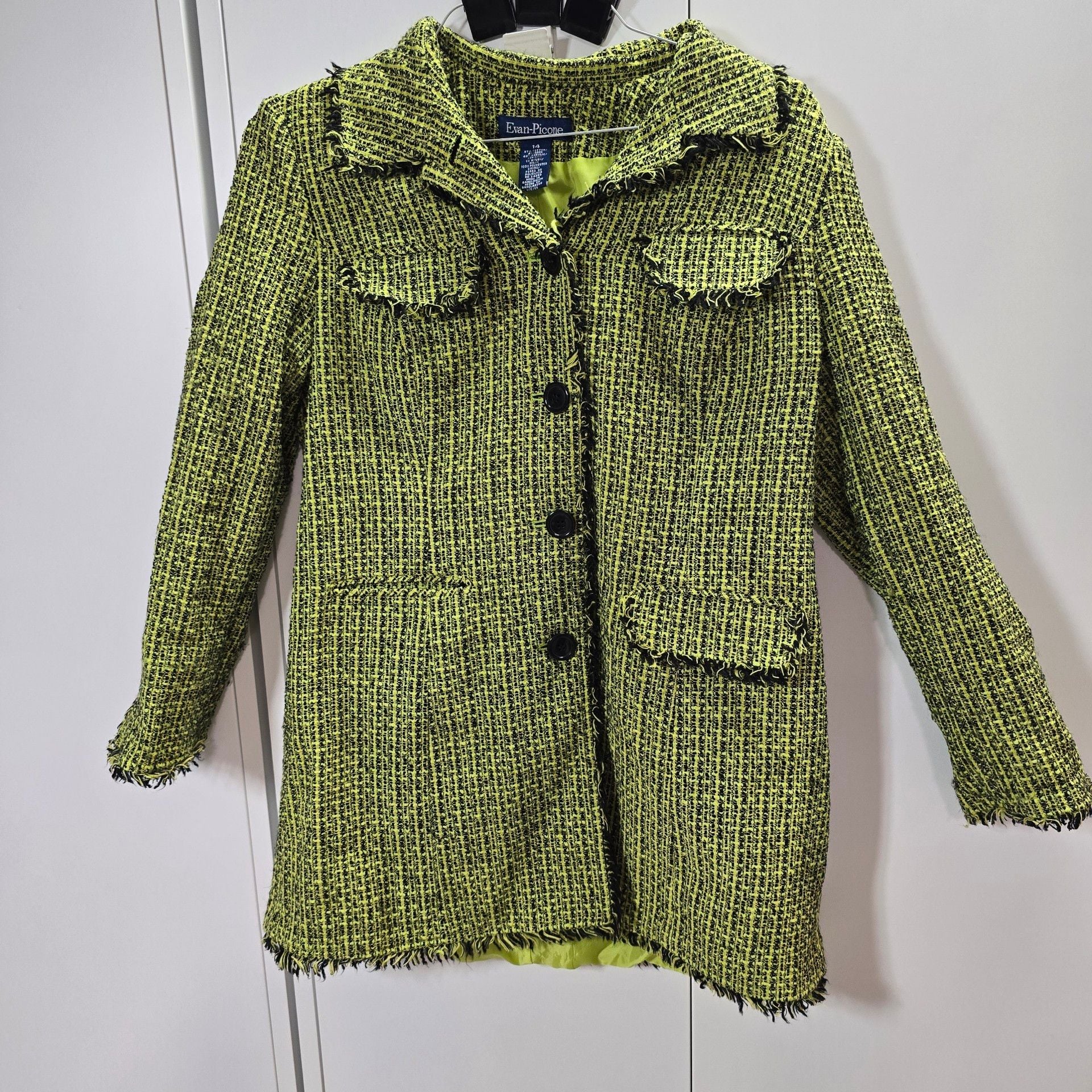 Evan-Picone Tweed Jacket Size 14 Lime Green 2