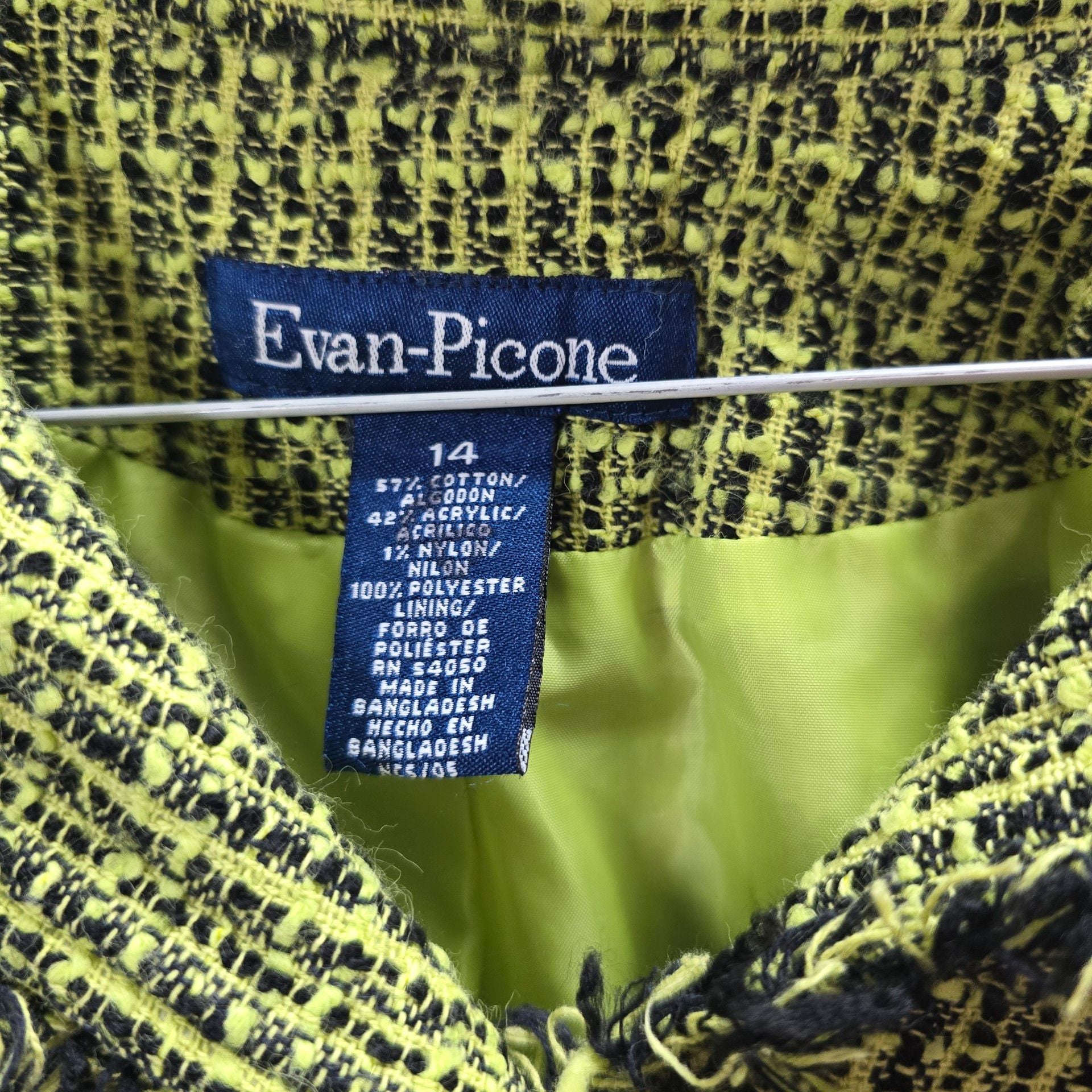 Evan-Picone Tweed Jacket Size 14 Lime Green 4